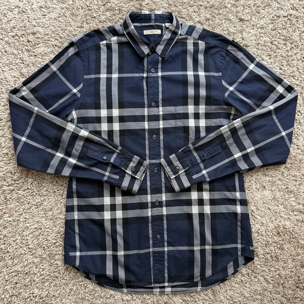 Burberry Brit Nova Check Plaid Button Up LS Shirt Blue Men’s Size Medium